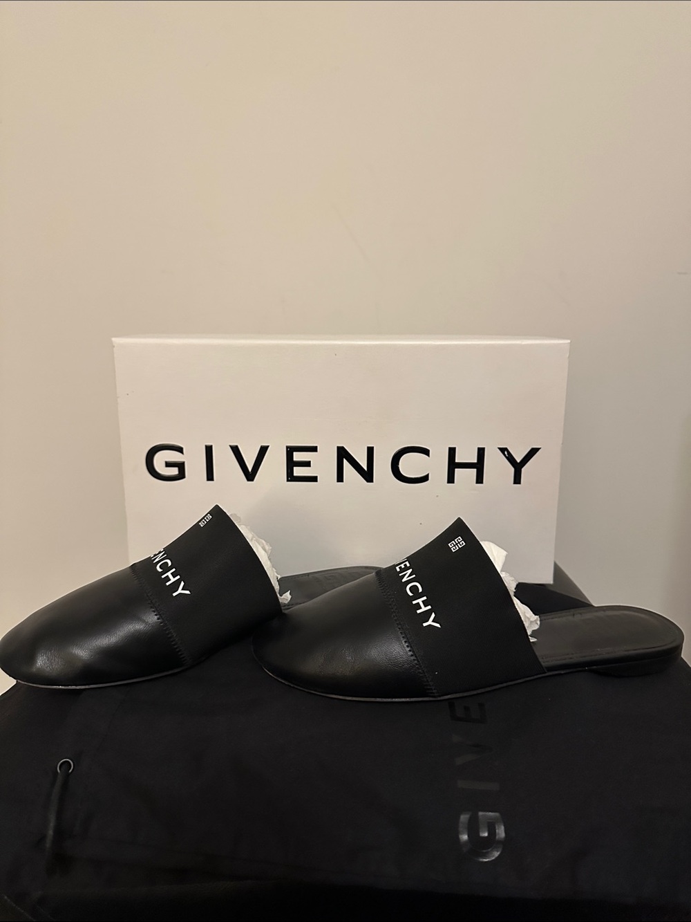 Givenchy Black Leather Logo Slip-On Mules